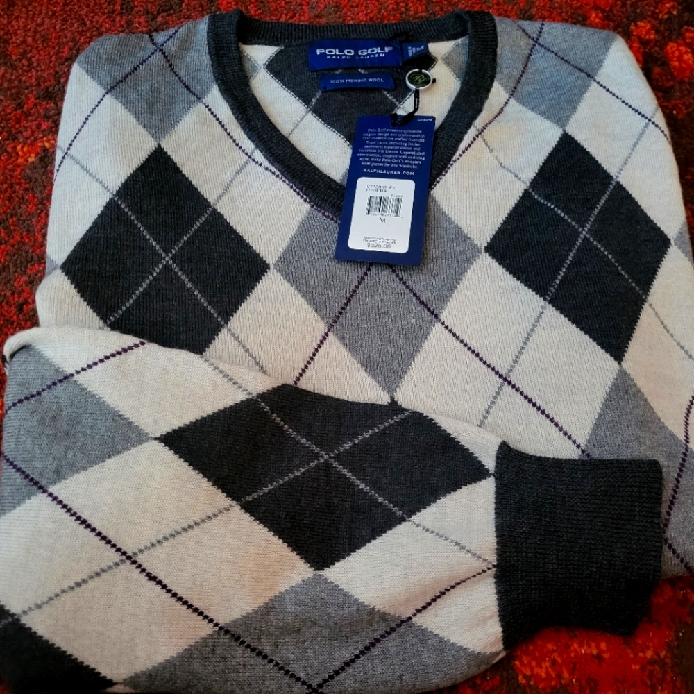 $325 nwt Men's Polo Golf Ralph Lauren Argyle sweater, sz M, Riviera collection